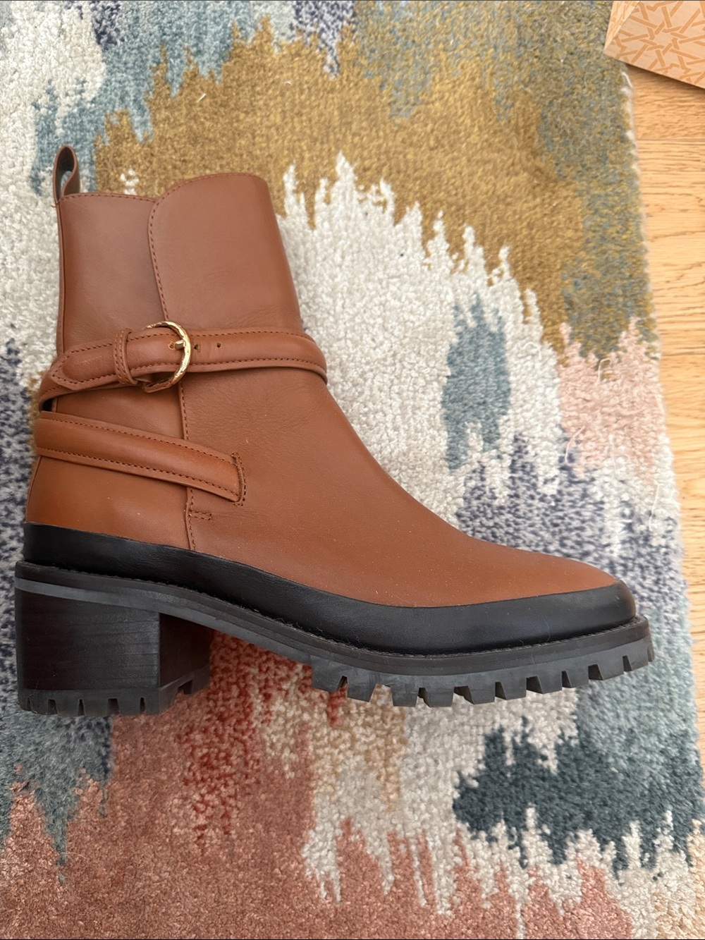 Ulla Johnson Cognac Leather Lug Heel Ankle Boots